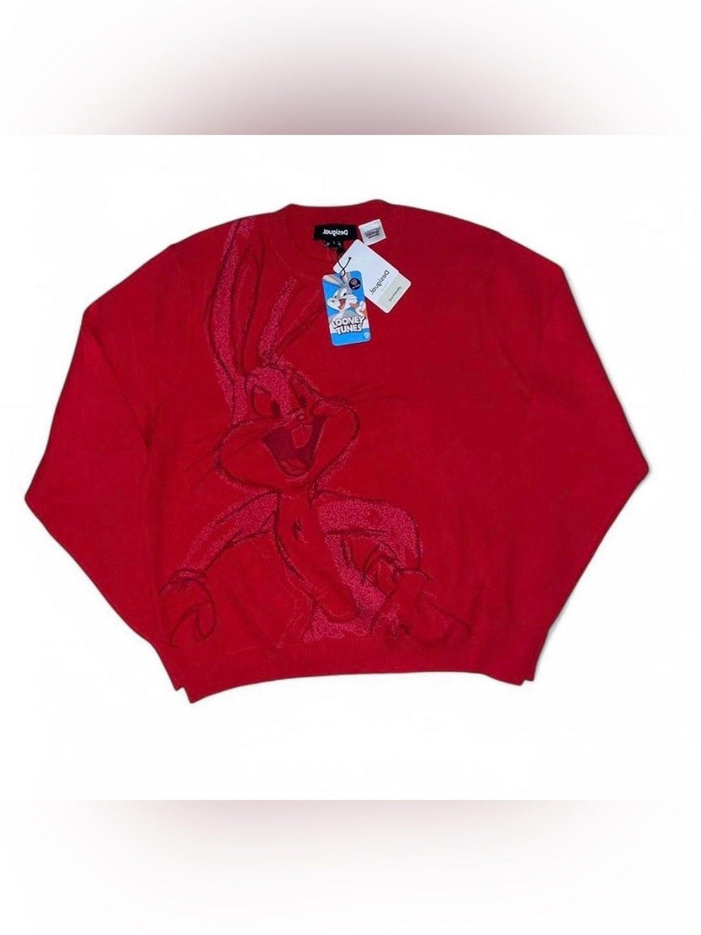Desigual Red Looney Tunes Collab Bugs Bunny crewneck sweater Large New